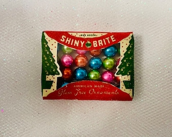 Retro Styled Palm Springs Christmas Handmade Shiny Brite Box Rainbow Pearl Beads Holiday Pin