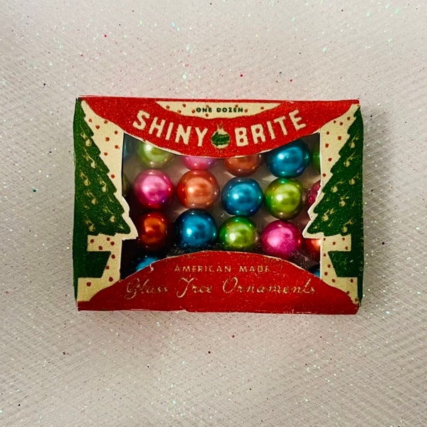 Retro Styled Palm Springs Christmas Handmade Shiny Brite Box Rainbow Pearl Beads Holiday Pin