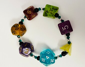 DND Die Bracelet #5 with Stone and Crystal Beads