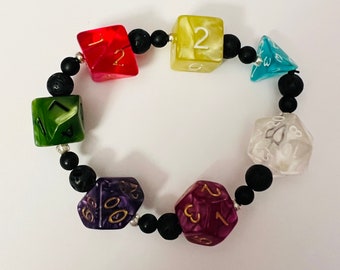 DND Die Bracelet #4 with Stone and Lava Beads