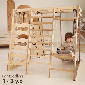 Handcrafted Montessori-Inspired Indoor Climbing Set | 9-in-1 Wooden Playground for Toddlers