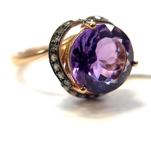 EFFY 14k Rose Gold Brown Diamond and Amethyst Ring Size 7