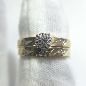 Diamond Wedding Ring Set - 14k Yellow Gold Size 4.5 Band .10ctw Diamonds VINTAGE