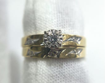 Diamond Wedding Ring Set - 14k Yellow Gold Size 4.5 Band .10ctw Diamonds VINTAGE