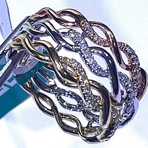 EFFY 14k Yellow, White & Rose Gold Diamond Ring Size 7 NEW With Tags
