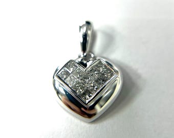 Diamond Heart Pendant 14k White Gold Princess Cut