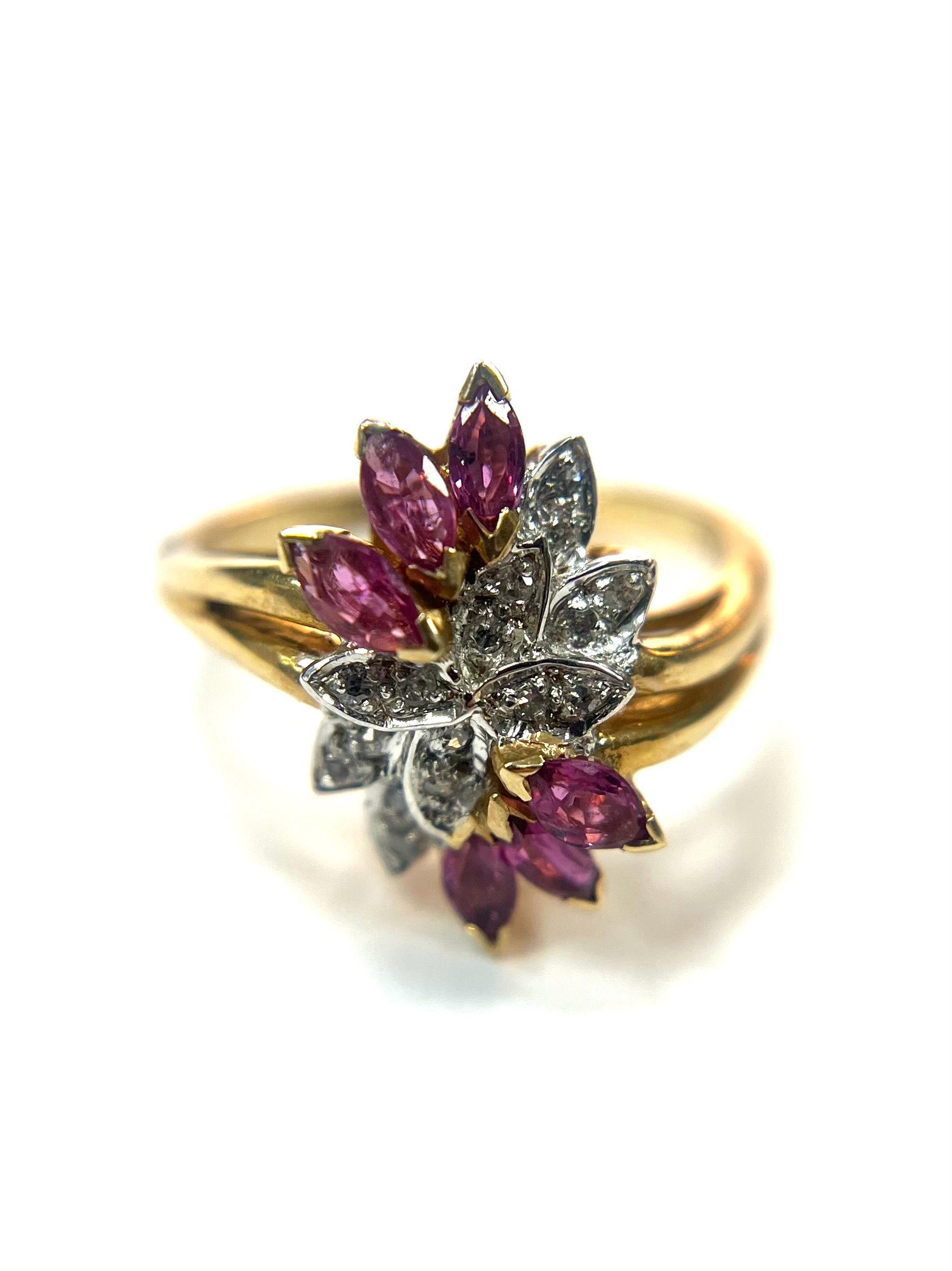 Estate Diamond and Ruby 14k Yellow Gold Ring Size 6 Band Vintage Solid Gold