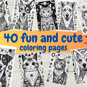 40 Funny and Cute coloring book cat and dog
