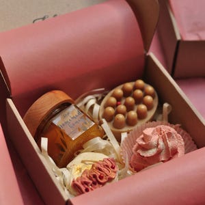 Gift box of organic handmade soap. Gift box of designer soap with honey