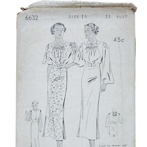 Vintage 1930s Dress Sewing Pattern ORIGINAL: Belted Frock 33 Bust Butterick 6632