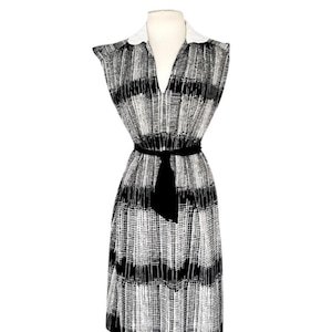 Vintage 70s Day Dress Black White Stripe, Belted,  Lady Page