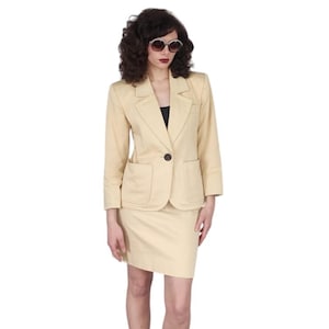Vintage 80er Jahre Yves Saint Laurent Rock Anzug Creme Baumwolle Mini Rock + Blazer
