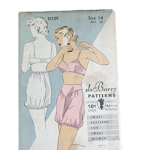 Vintage 40s Sewing Pattern Original: Lingerie Bra + Bloomers Underwear Bust 32 DuBarry 1132B