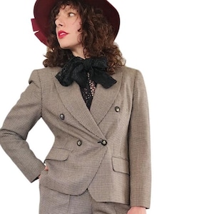 Vintage 90s Pant Suit Houndstooth Wool Jones New York / S