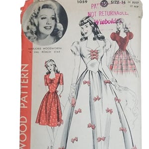 Cartamodello vintage anni '40 ORIGINALE: Hollywood n. 1059 Abito Marjorie Woodworth Una star di Hal Roach