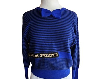 Vintage 90s Sonia Rykiel Blue Striped Sweater w/Bow