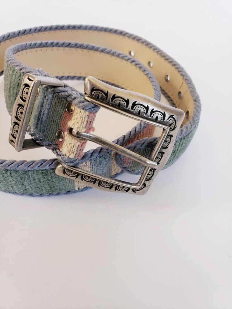 80s Tapestry Belt Blue Pink Southwestern Cowgirl 1980s Fabric Belt Pastel Stripe Cowgirl Country Western Elite Fresno California Small