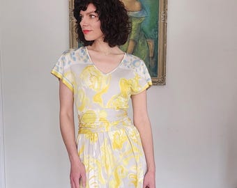 Vintage Y2K Emilio Pucci  Dress Short Sleeved Silkprint  Yellow Gray NWT