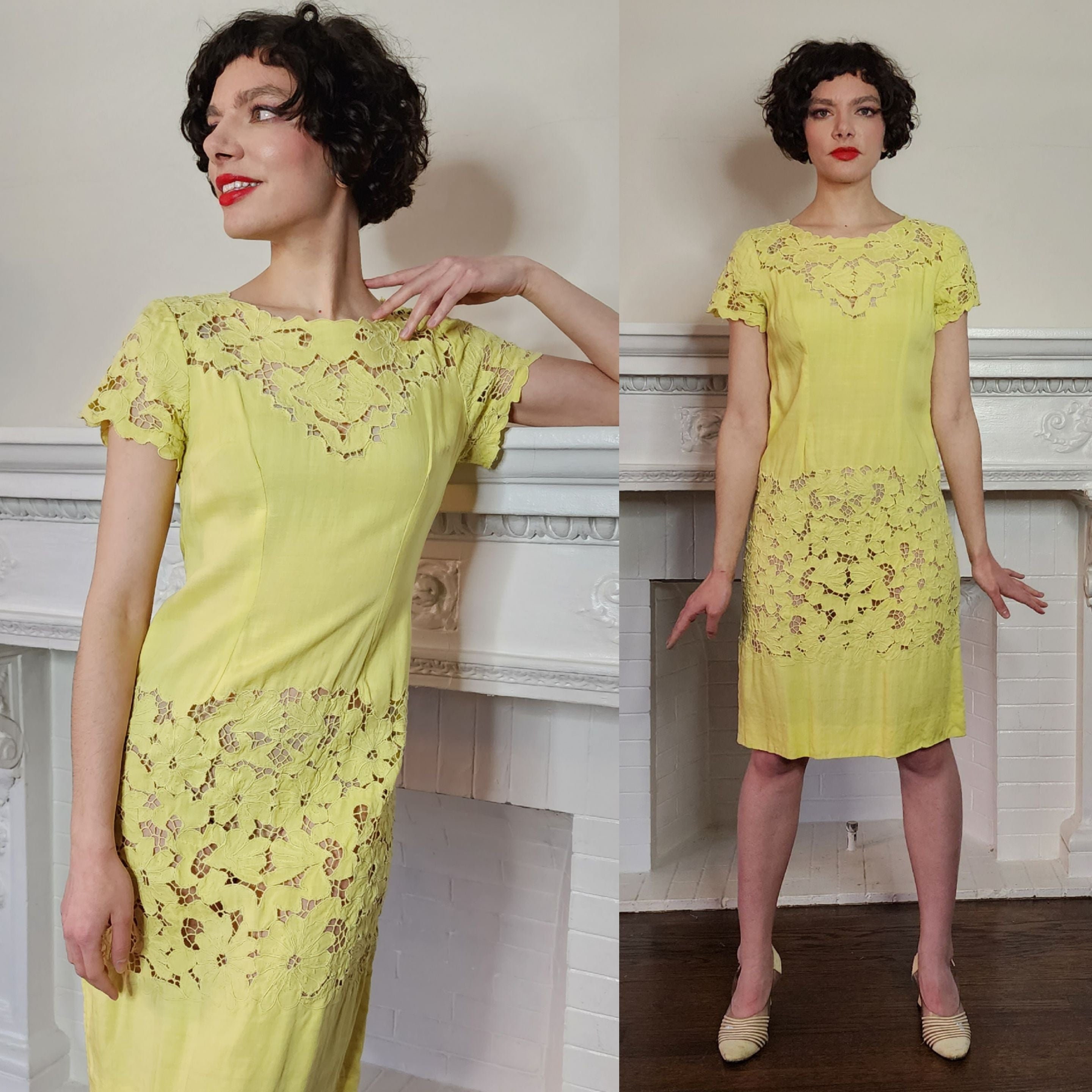 Yellow Yoke Dress w/ White Lace main image 1