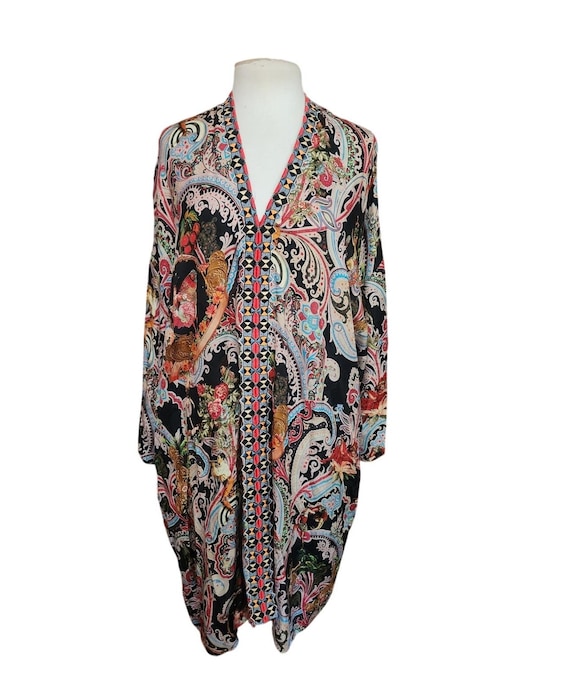 Vintage Y2K Etro Milano Silk Tunic Dress Victorian Paisley Katfan Maximalist Boho