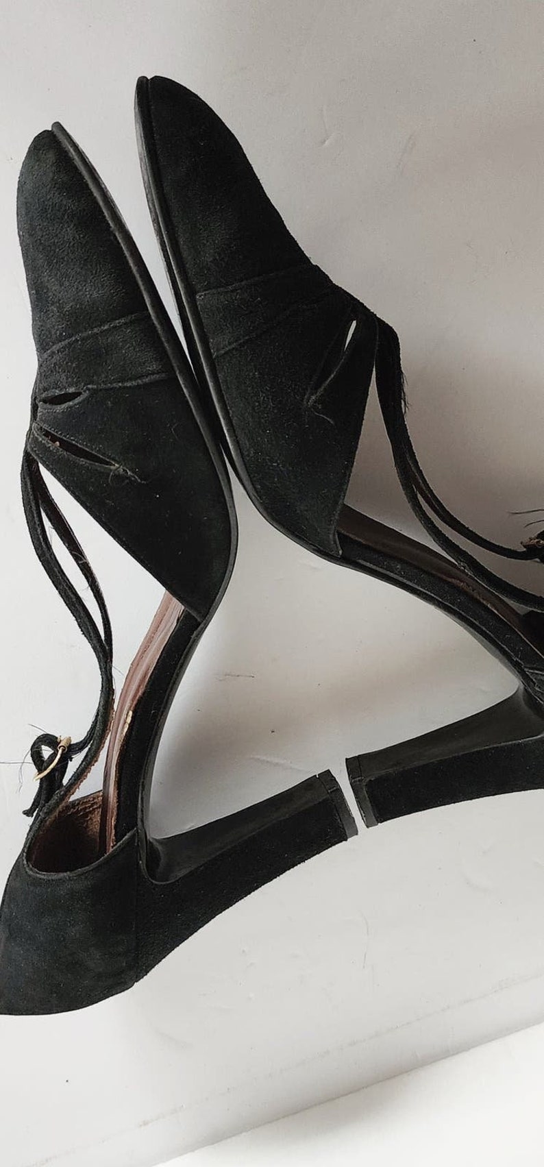 Vintage jaren '50 zwarte schoenen T-bandjes hoge hakken Joyce California maat 11 afbeelding 7