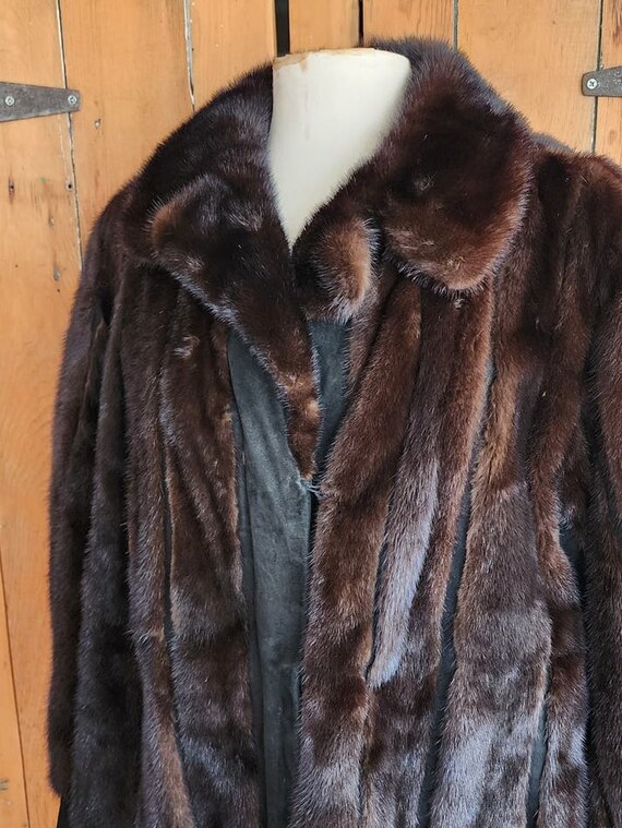 Vintage 70s Brown Mink Fur Jacket Black Suede Lac… - image 4