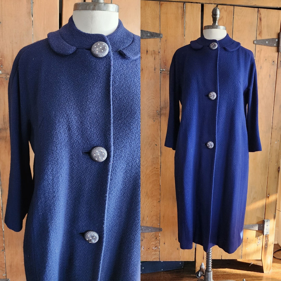 60s Navy Blue Coat Rhinestone Buttons Lytton's - Etsy