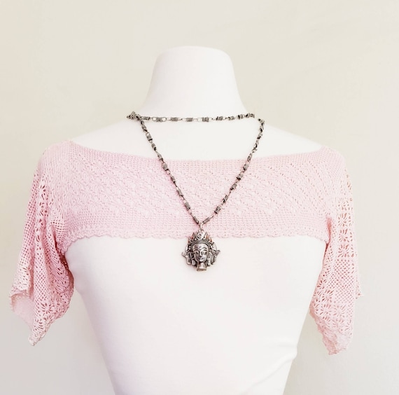 Antique Edwardian Pink Crocheted Collar Bodice Top