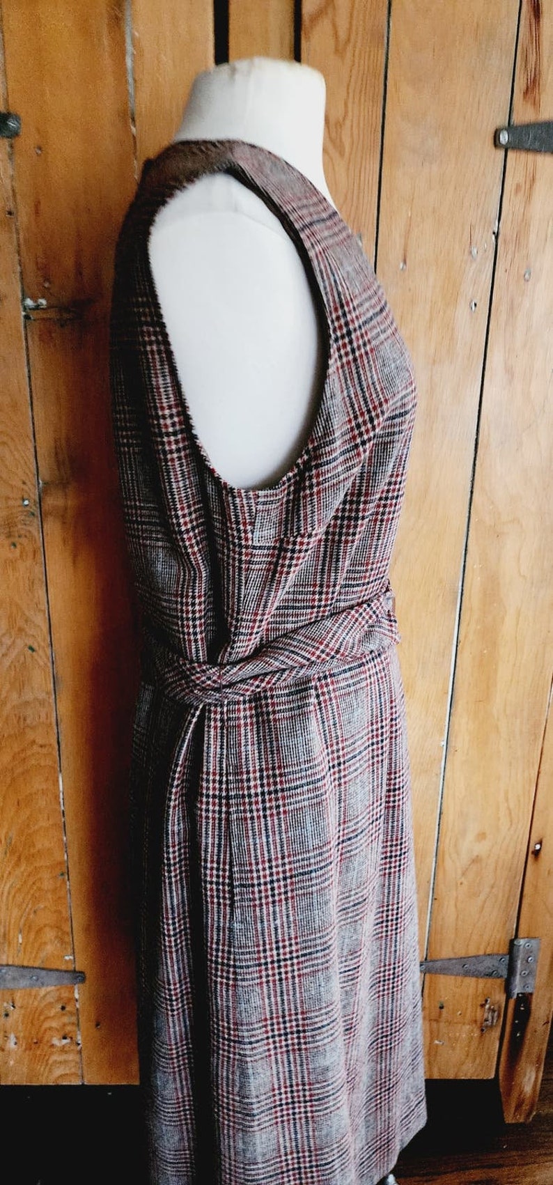 Vintage 70s Plaid Dress Pendleton Sleeveless Belted Brown Tartan image 4