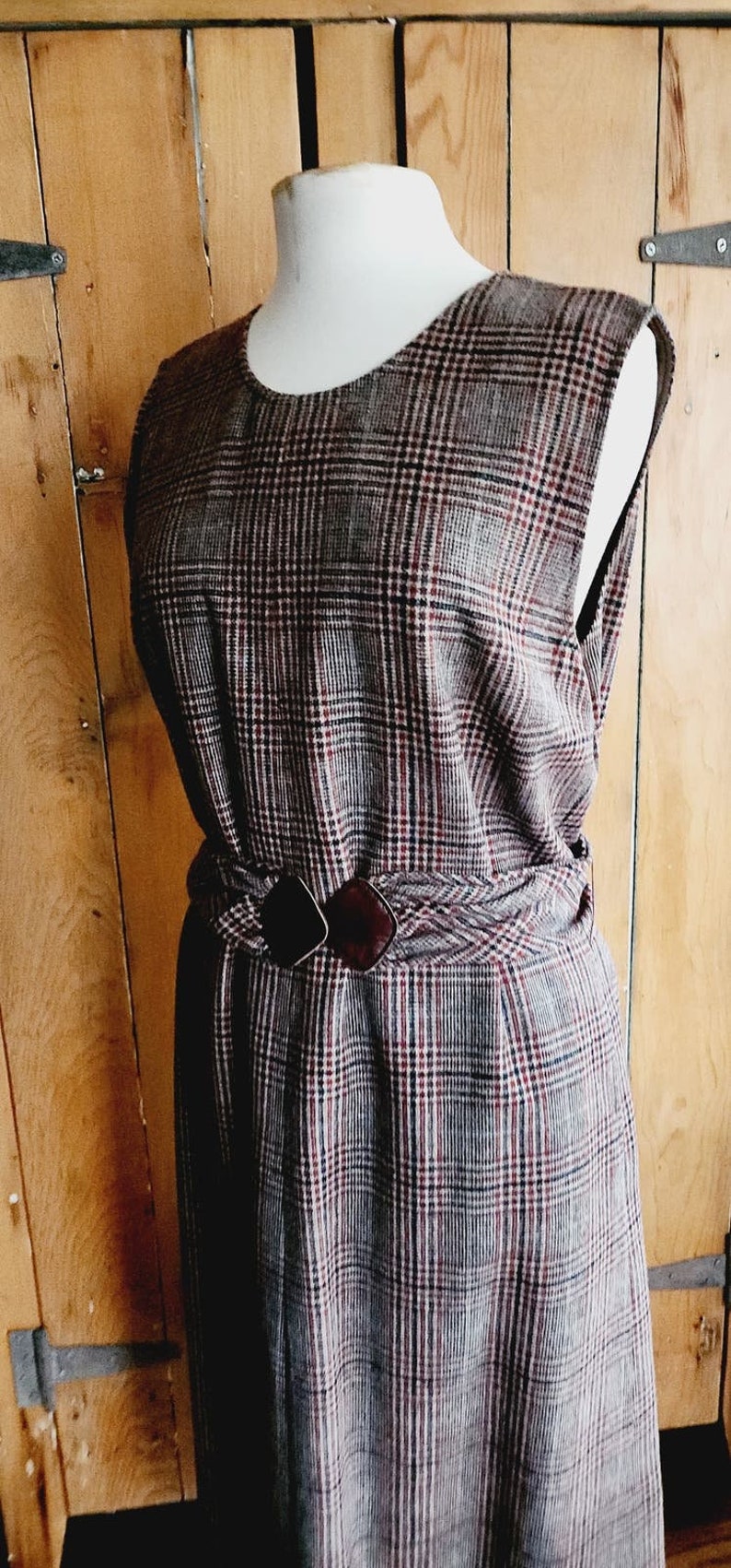 Vintage 70s Plaid Dress Pendleton Sleeveless Belted Brown Tartan image 3