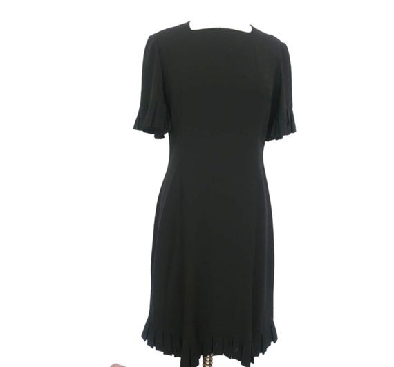 Vintage 60s Sorelle Fontana Dress Black Rayon Crepe w/Pleated Fringe Italian Designer