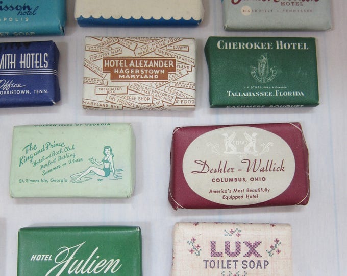 Vintage 40s Mini Soaps Hotel Motel / 1940s Midcentury Americana Travel