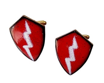 Vintage Manschettenknöpfe Rot Weiß Emaille Lightning Shields 25. Infanteriedivision