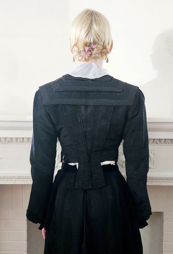 Antique Edwardian Jacket 1900s Black Satin w/Ribb… - image 7