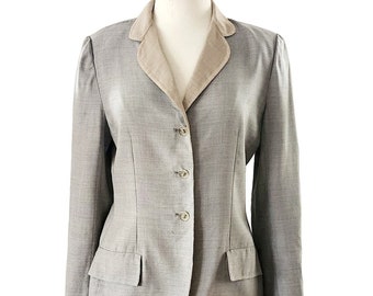 Vintage 80s Gray Linen Blazer Bill Blass for Neiman Marcus M