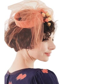 Vintage 50s Fascinator Orange Berries Fruit Cocktail Hat