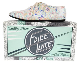 Vintage 80s Paisley Print Loafers Lace Up Shoes Free Lance 38