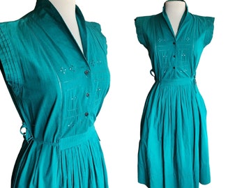 Vintage 80s Summer Dress Teal Cotton French Connection