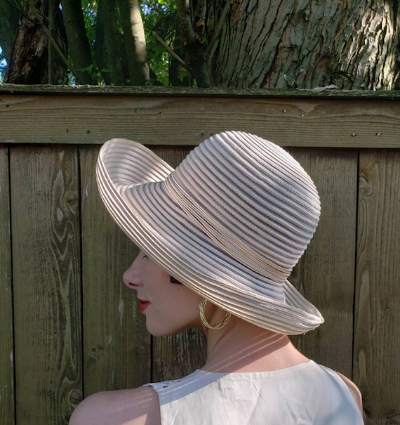 1990s Frank Olive Summer Hat Beige Striped / 90s S