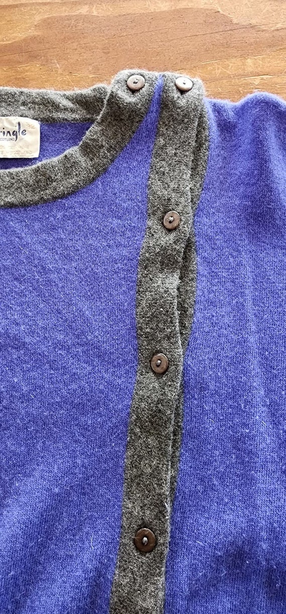 Vintage 80s Cashmere Pringle Sweater Blue Gray Hi… - image 5