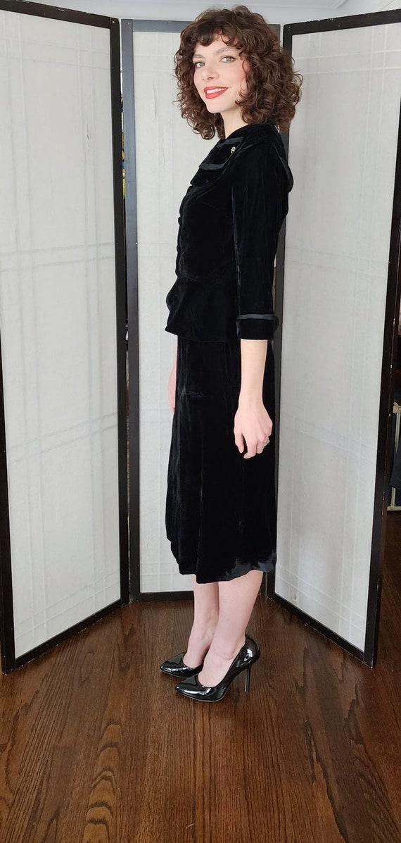 Vintage 50s Black Velvet Skirt Suit Gloria Swanso… - image 5