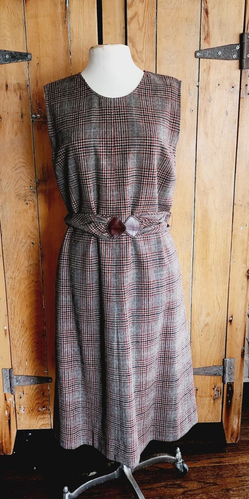Vintage 70s Plaid Dress Pendleton Sleeveless Belted Brown Tartan image 6