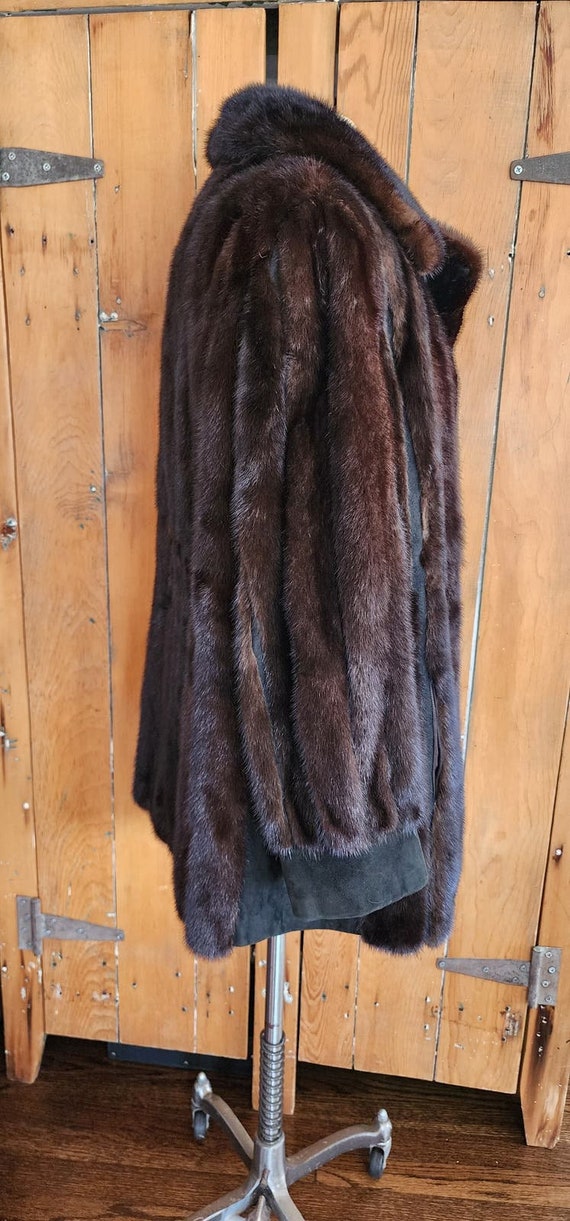 Vintage 70s Brown Mink Fur Jacket Black Suede Lac… - image 7