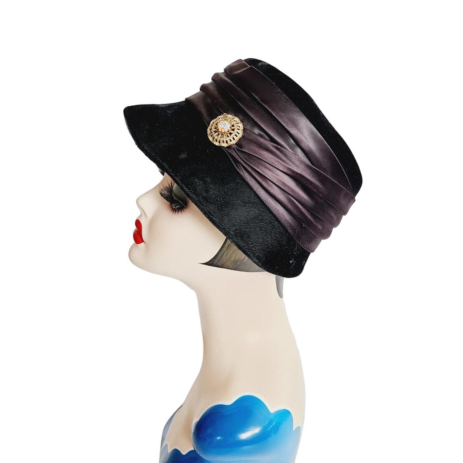 Vintage Florence cloche hat black velvet large bow Nagy Hute bucket steampunk Black Velvet Cloche - Etsy main image 4