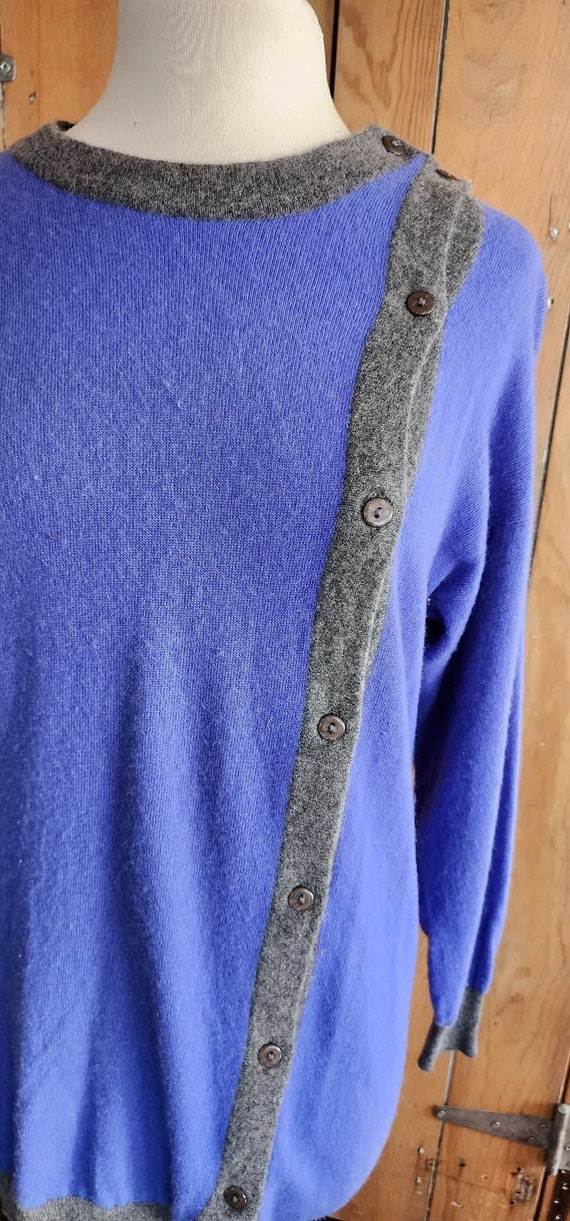 Vintage 80s Cashmere Pringle Sweater Blue Gray Hi… - image 9