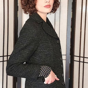 Vintage 40s Black Blazer in Nubby Wool Shiny Buttons / S image 7