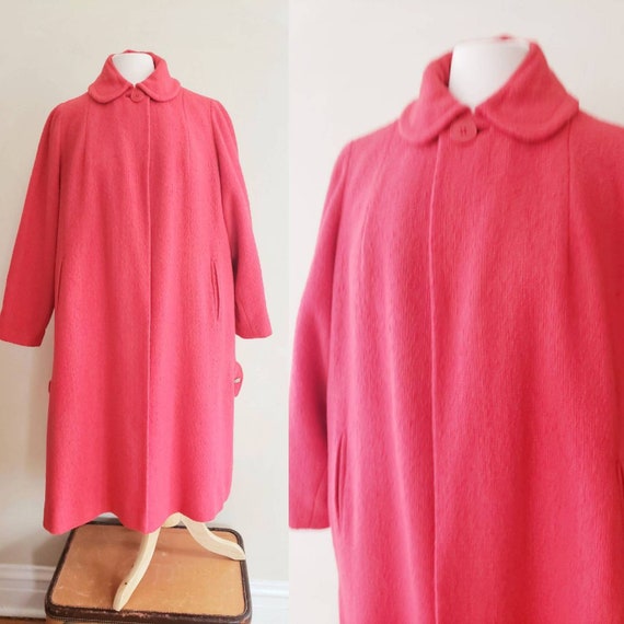 1950s Coral Pink Red Wool A Line Coat / 50s Coat P