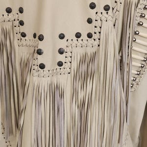 Vintage 80s White Leather Jacket SUNRIDERS Fringe, Studs & Bone Beads XXL image 12