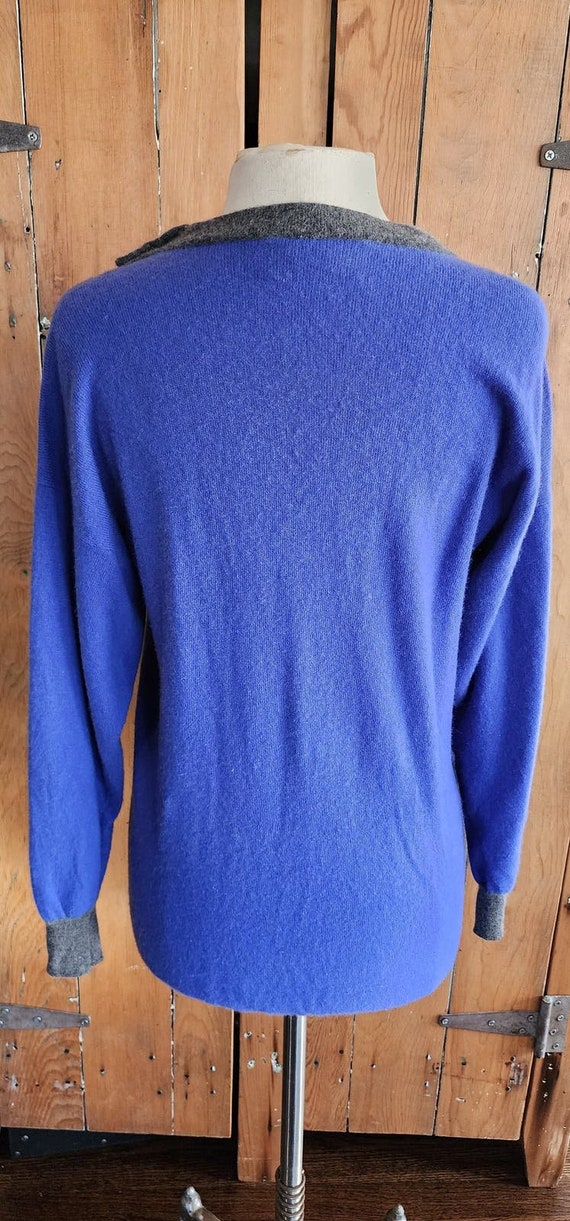 Vintage 80s Cashmere Pringle Sweater Blue Gray Hi… - image 7