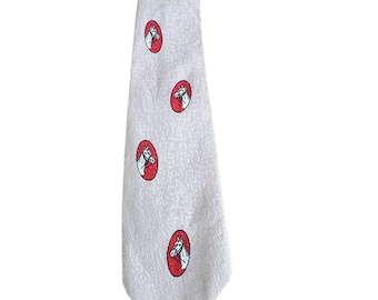 Gravata masculina vintage dos anos 30, rosa e vermelha, com estampa de cavalos, estilo equestre, comprimento curto.